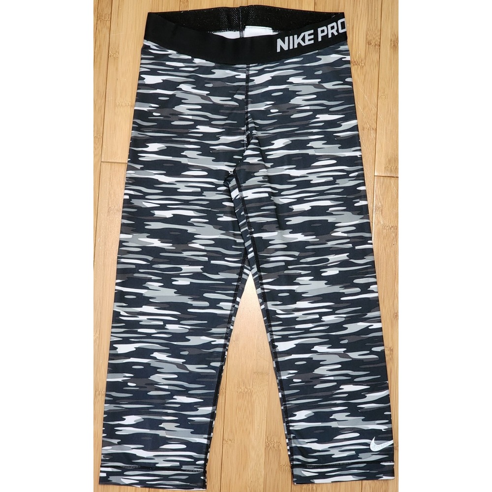 Nike Pro Leggings Women Small Gray Camo Print Camouflage Stretch 729415-100 Crop